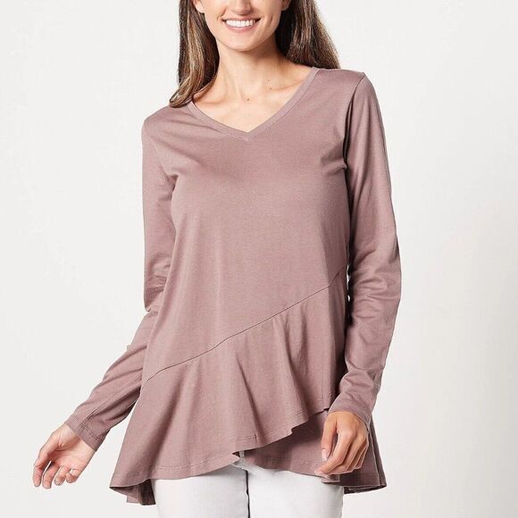 LOGO by Lori Goldstein Long sleeve Peplum Top - Picture 1 of 2